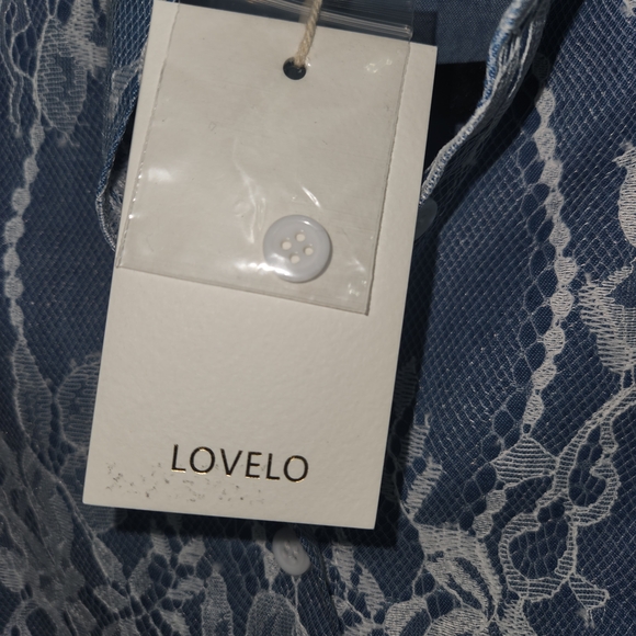 Lace Overlay Blue Medium Button Down Shirt - Picture 3 of 6